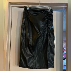 SHEIN SXY High Waist Ruched Split Thigh PU Leather Skirt